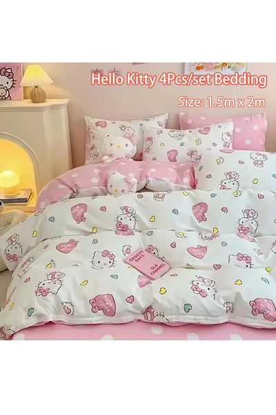 Choice Hello Kitty 4Pcs/set Kawaii Anime Cartoon Bedding Quilt Cover Student Bedding Soft Microfiber Bed...
