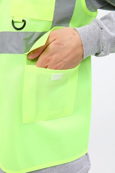 Çamdalı İş Elbiseleri Warning Vest Engineer Multi-Pocket Zippered Card Slot Neon Yellow