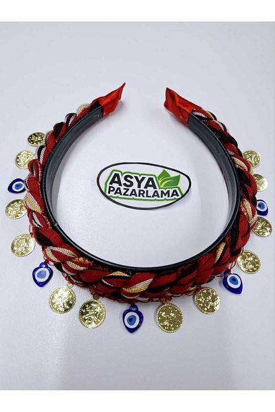 ASYA PAZARLAMA Black Sea Evil Eye Bead and Crown with Lira - Discovery, Scarf, Shawl, Scarf, Hair Band, Bandana, Push