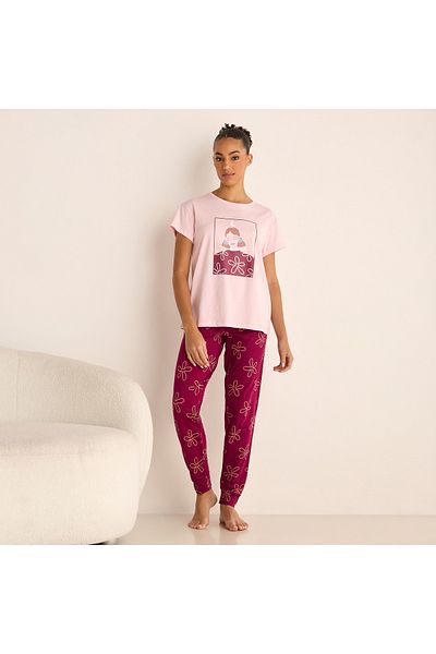FAV Floral Print Short Sleeves T-shirt and Pyjama Set