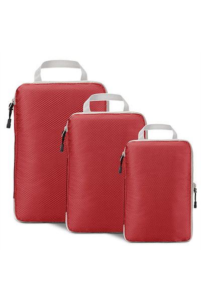 TECOS Luggage organizers, TECOS, red, compression/expansion system with zipper, waterproof, 3 pieces