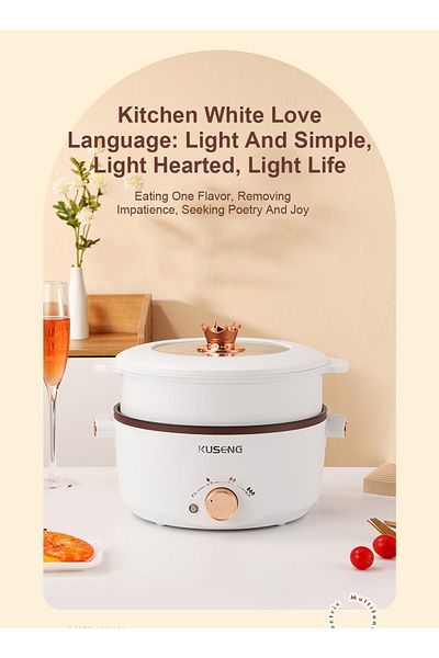 FlashHawk Electric Hot Pot with Steamer, 4L Multifunctional Non-Stick , for Stir Fry/Stew, 1000W SC-28OD White
