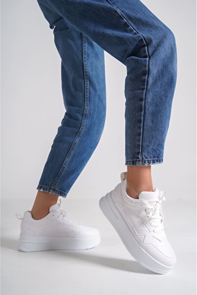Zerenyus ALESSI Bağcıklı Ortopedik Taban Kadın Sneaker Ayakkabı BT Beyaz