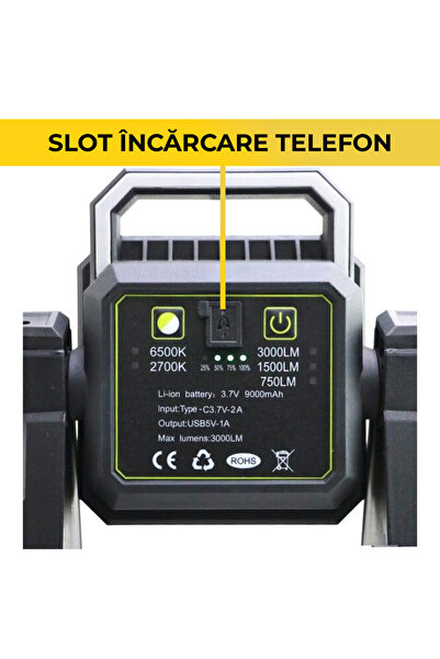 CLASSLIGHTS Λάμπα εργασίας με ρυθμιζόμενο ύψος, μπαταρία 10.000mAh, λειτουργία εξωτερικής μπαταρίας,
