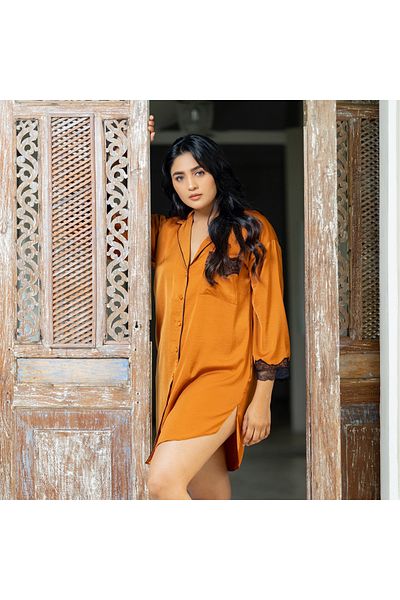 Aadaraya Sateen Sleepshirt with Lace Detail