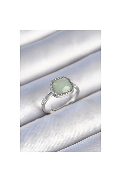 Marsilyan Brass Silver Color Green Square Enamel Women's Ring - Tj-Byk3473