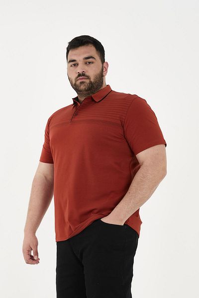 Maccali Men's Patterned Basic Large Size Short Sleeve Oversize Polo Neck T-Shirt Red