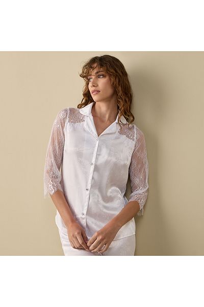 FAV Floral Jacquard Textured Shirt and Elasticated Pyjama Set