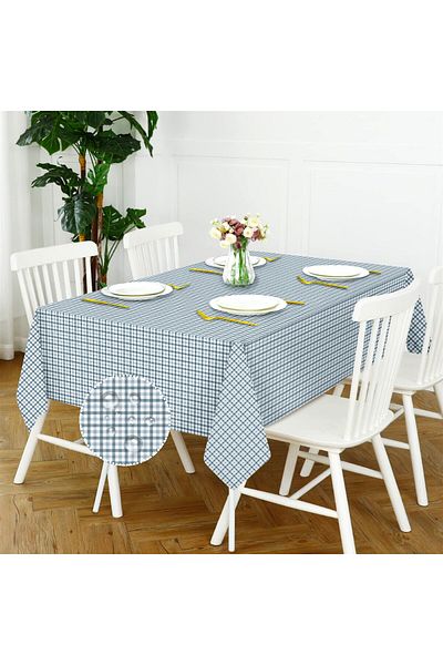Evim Canvas Gingham Light Indigo Liquid Proof Stain Resistant Table Cloth
