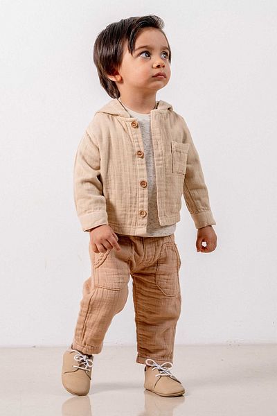 bombe Baby Kids Camel Cotton Hooded Comfortable 3-Piece Set Trend Fashion Bottom Top Set