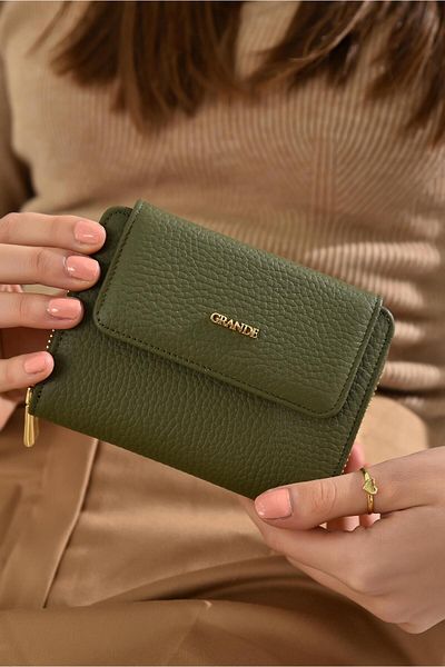 Grande 3802 Genuine Real Leather Small Women's Wallet Flother Green
