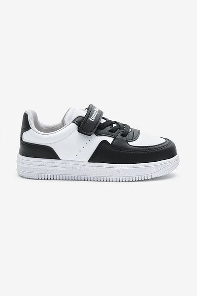 Tonny Black Pantofi sport pentru copii, unisex, alb, negru, cu talpă termică, cu velcro, cu șireturi din cauciuc