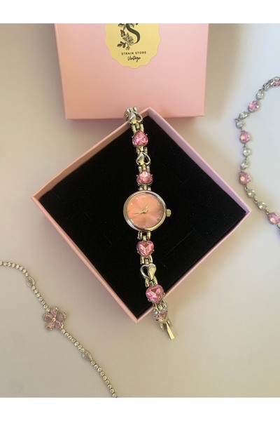 chaoyada Pinterest Pembe Silver Kalp Taş Vintage Saat