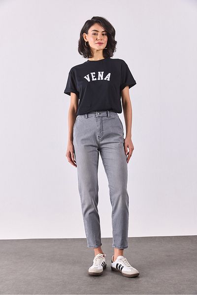 VENA Jeans Printed Crew Neck Regular Fit T-Shirt - Black