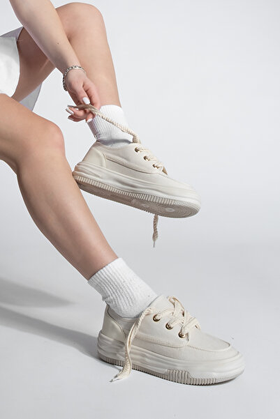 Marjin Dámské tenisky - šněrovací plátěná sportovní obuv Rotvi Ecru