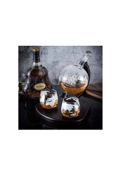 OEM Set decantor Deluxe, design glob pamantesc, 2 pahare, tava, accesorii incluse, 850 ml