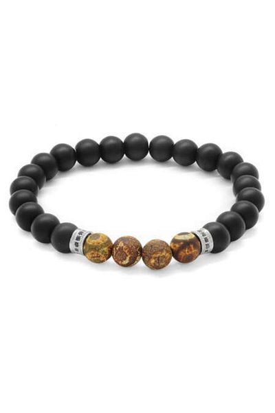 Tesbihane Globe Cut Onyx-tibet Agate Combination Natural Stone Bracelet