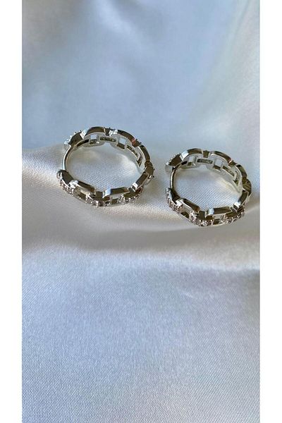 H&S AKSESUAR Baguette Stone Round Earrings