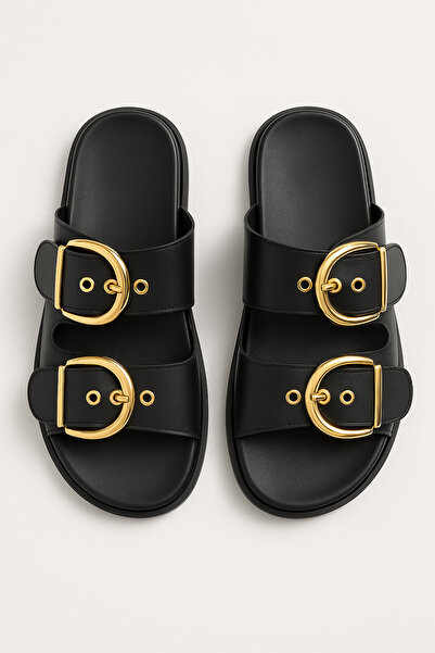 StWenn Cataramă aurie Detaliată Confortabilă Talpă groasă Vară Papuci de damă Eleganti Confortabil