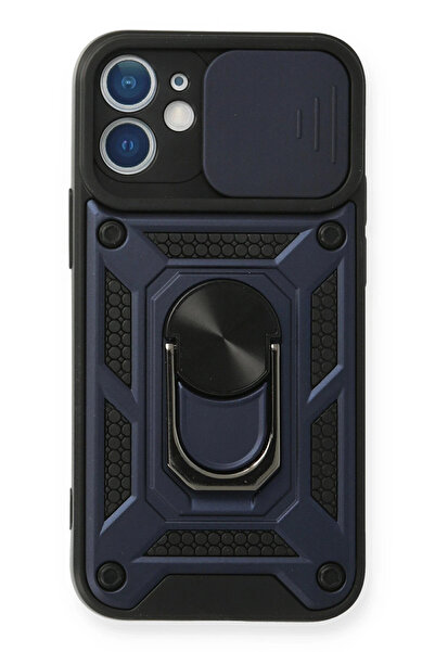 NewFace حافظة لهاتف آيفون 12 ميني من السيليكون مع حلقة عدسة بارس - أزرق داكن ...