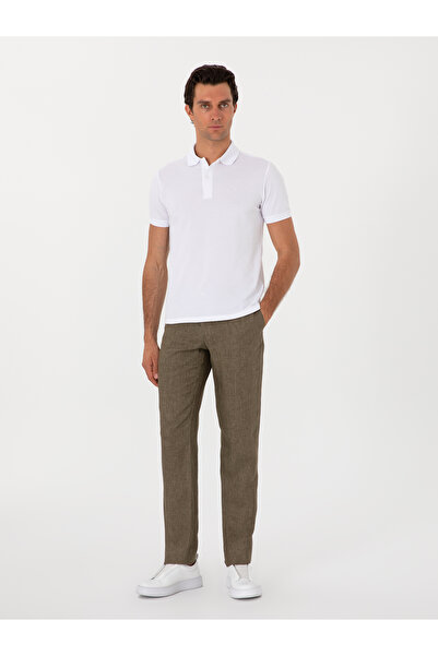 Cacharel Haki Slim Fit %100 Keten Klasik Pantolon 50306223-VR027