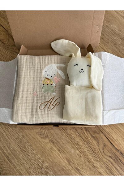 Tosbik tasarım 4 kat müslin isimli tavşan nakışlı bebek çocuk battaniyesi ve ...