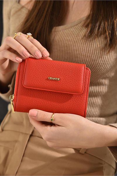 Grande 3802 Genuine Real Leather Small Women's Wallet Flother Red