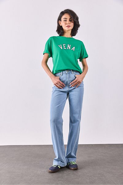 VENA Jeans Printed Crew Neck Regular Fit T-Shirt - Green