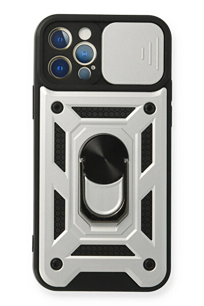 NewFace حافظة لهاتف آيفون 12 برو من السيليكون مع حلقة عدسة بارس - فضي SPTGL