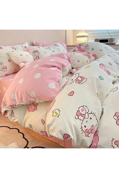 Choice Hello Kitty 4Pcs/set Kawaii Anime Cartoon Bedding Quilt Cover Student Bedding Soft Microfiber Bed...