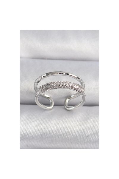 Marsilyan Brass Silver Color Zircon Stone Women's Ring - Tj-Byk3491