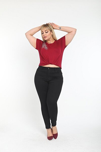 Lixera Büyük Beden Simsiyah Likralı Jean Pantolon