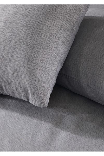 Sivalde Double Fitted Anthracite Pillowcase Elastic Sheet Set