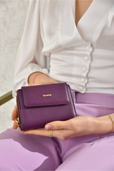 Grande 3802 Genuine Real Leather Small Women's Wallet Flother Plum