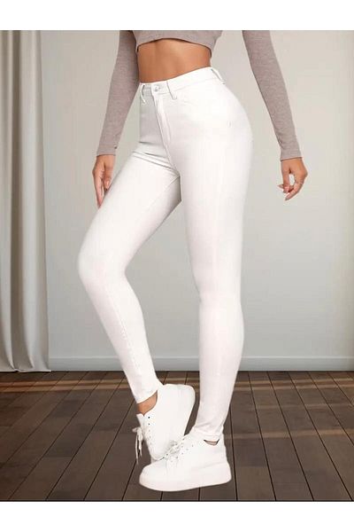 dressmix Women's White Skinny Skinny Leg Jeans High Waist Lycra Stretch Jeans Trousers-1 New Season
