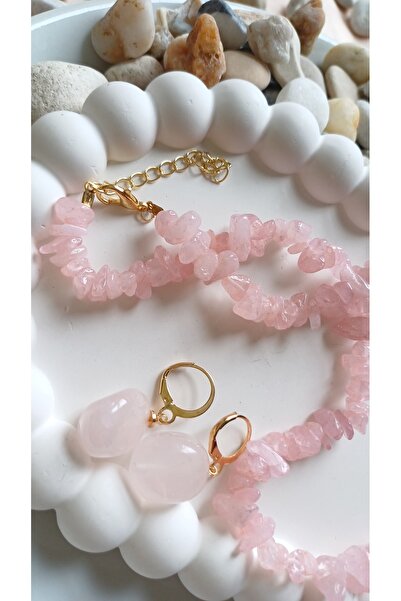 Jewerly Pink Quartz Necklace and Earrings