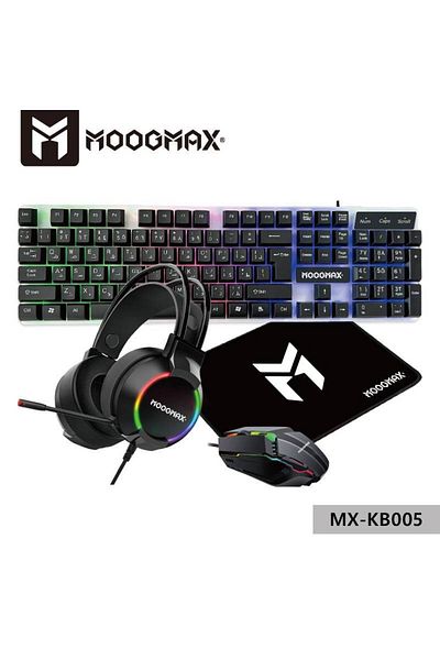 MOOGMAX 4 in 1 Gaming Combo Illuminated Gaming Keyboard, Gaming Mouse, Adjustable Headset and Mouse Pad Black