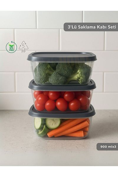 Jet's Home Set of 3 Storage Containers Square Food Container Bpa Free Suitable for Deep Freezer 900 ml