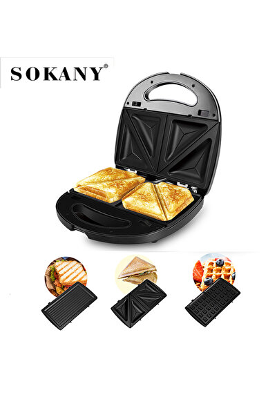 SOKANY صانعة الساندويتشات 750 واط بفتحتين غير لاصقة 3 في 1 قابلة للتبديل وشوا...