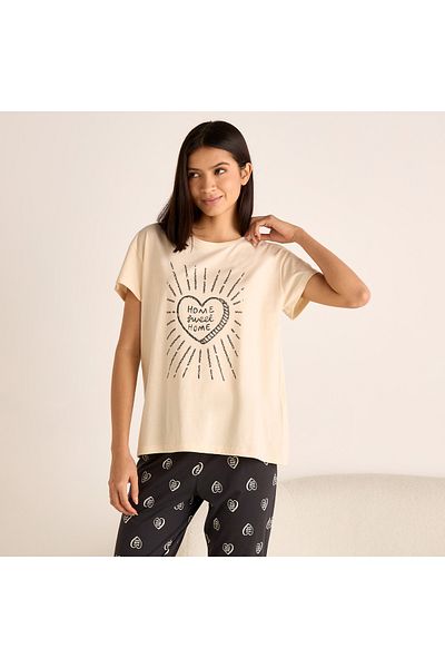 FAV Slogan Print Short Sleeves T-shirt and Pyjama Set