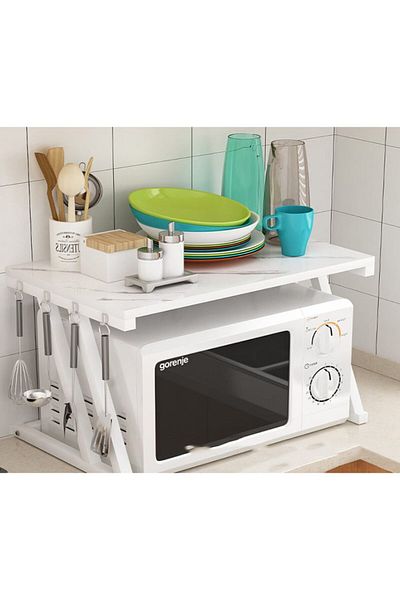 Quasar & Co. Universal Shelf, Microwave Safe, 57x38x38 Cm, Wood/Metal, Marbled White
