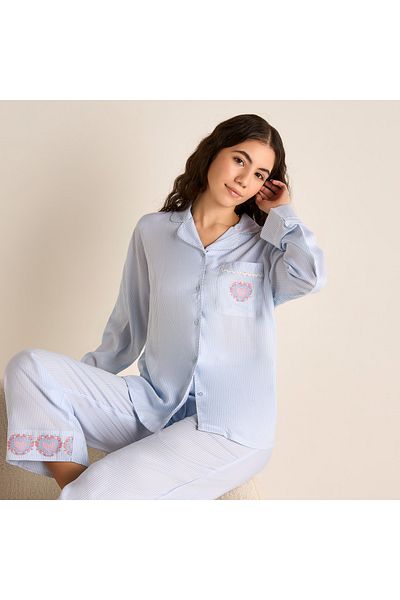 FAV Striped Camp Collar Shirt and Elasticated Pyjama Set