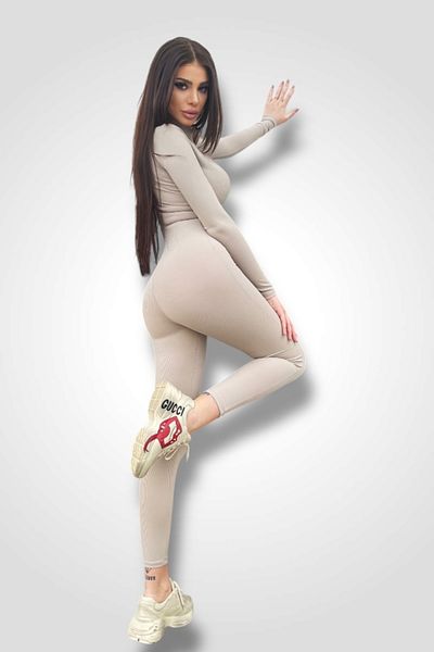 BOMBFIT Nova Cream Shapewear Jumpsuit, with front zipper, Ribbed look