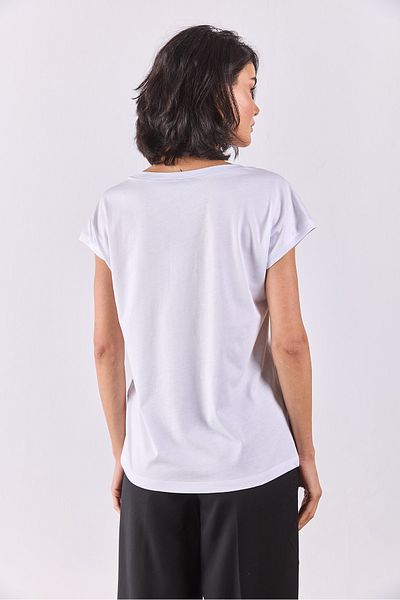VENA Khloe V-Neck Regular Fit Lace Detailed Modal T-Shirt(Tencel)(Tm) - White