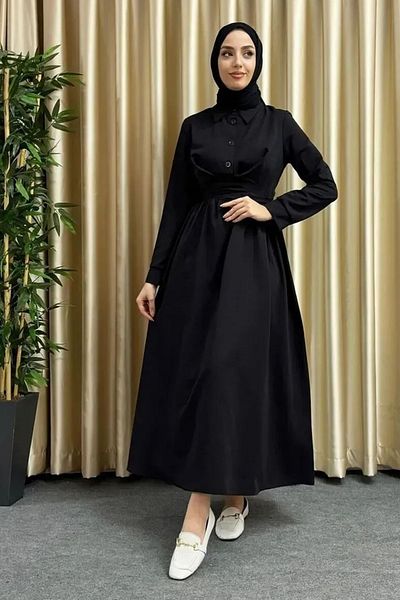 Tesettür Diyarı Φόρεμα Hijab από ύφασμα Tricot με λεπτομέρεια με κορδόνια