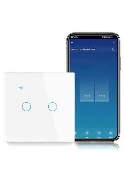 CLASSLIGHTS Întrerupător inteligent cu atingere dublă, alb, Wifi, 10a, control vocal, Smart Life / Tuya, LED