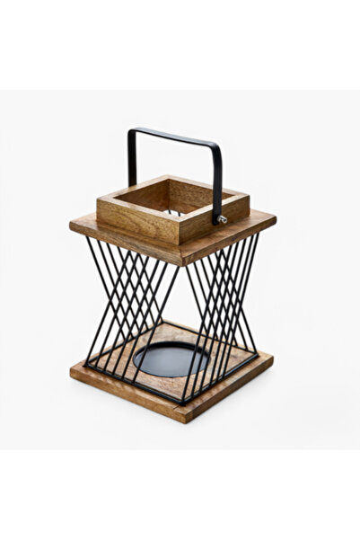 Home Box فانوس خشبي من سيرتوزا مع حواف معدنية 14×14×22 سم