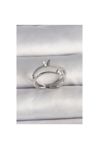 Marsilyan Brass Silver Color Zircon Stone Adjustable Ring with Butterfly Figure - Tj-Byk3528