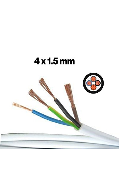 Badem10 TTR CCA Çok Telli Elektrik Kablosu (4x1.5 mm 100 Metre) Topraklı Bakır İletken Trifaze Beyaz Kablo