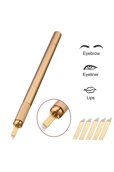 Jewval Microblading Pen Manual Permanent How Many Lips Makeup Gold Pen 5 Pieces 12 Pin Needles